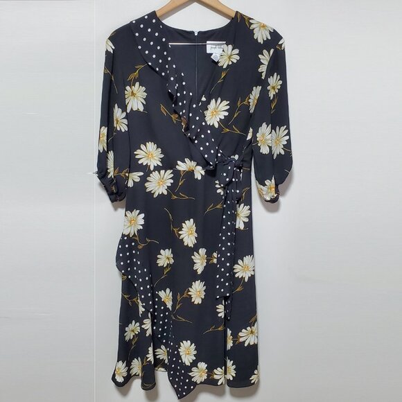 JOSEPH RIBKOFF Multi Floral & Polka Dot Dress Faux Wrap Knee Length Women's 12 - Picture 2 of 16